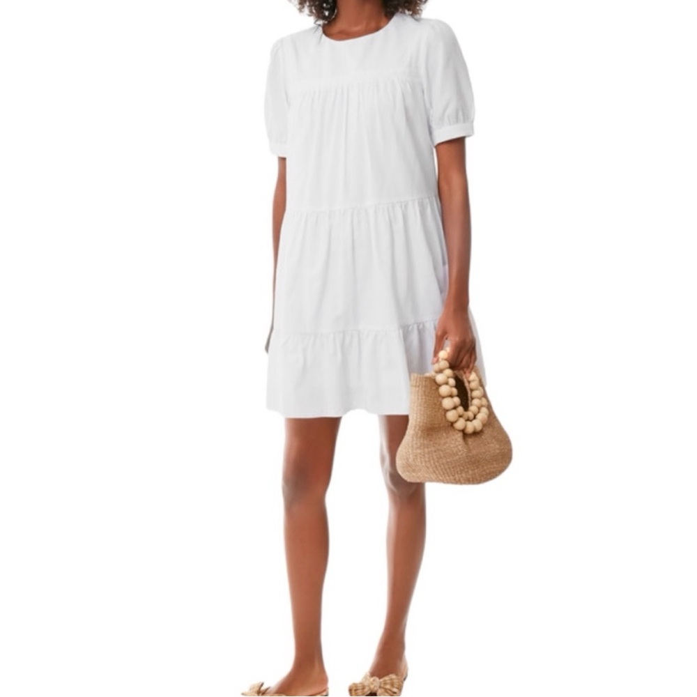 Pomander Place Quinn Tiered Relaxed Fit White Mini Dress Size L
